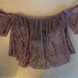 Pink metallic cropped top off the shoulder with arm holes